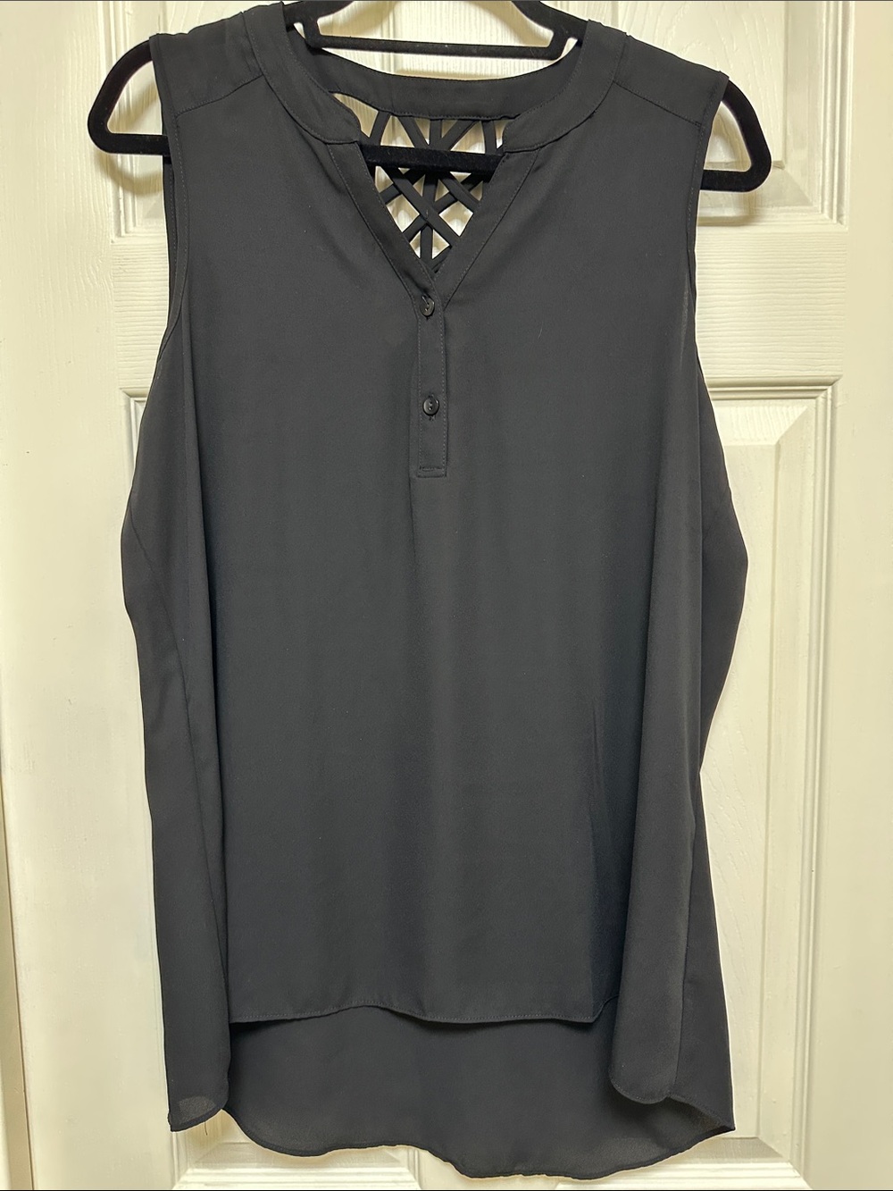 by & by Black Sleeveless Lattice-back Blouse